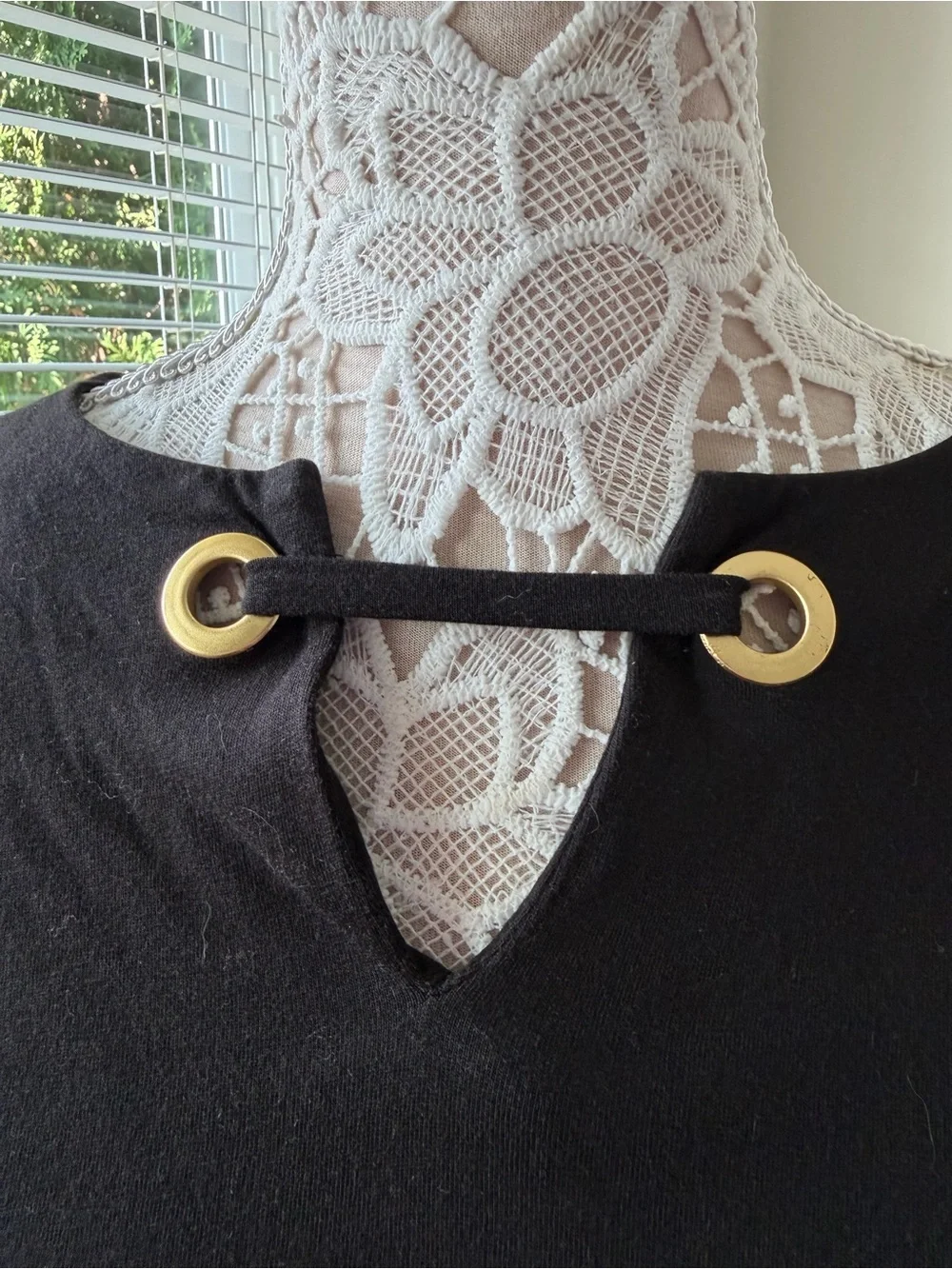 EUC Michael Kors Black Long-Sleeve Top with Gold Grommet Detail Size XL
